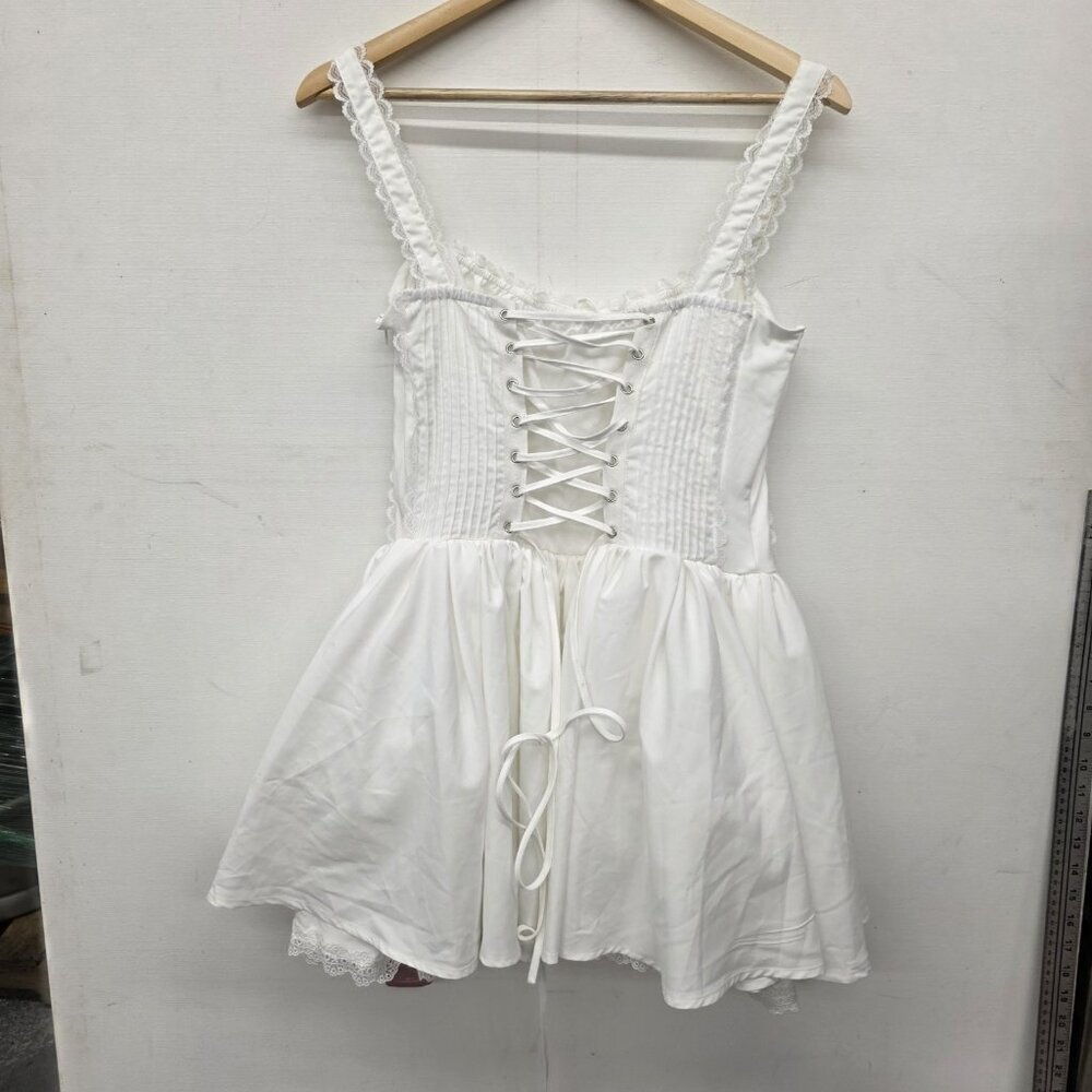 Shein Bae Sleeveless Pleated Dress White Women's Size 6 Medium NWT - Picture 2 of 13